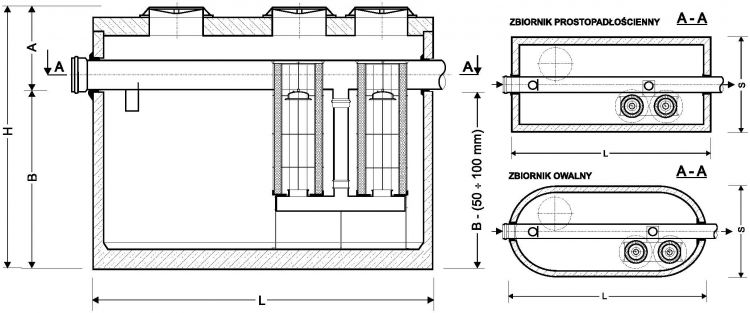 Separator koalescencyjny z wewnętrznym kanałem odciążającym typ ECO-H 125/1250...160/1600; ECO-H 125/625...160/800